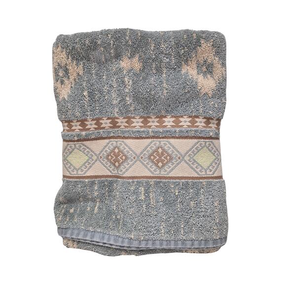 Vintage Springmaid Bath Towel Southwest Aztec Pattern Blue/Tan - Replacement - Picture 1 of 5